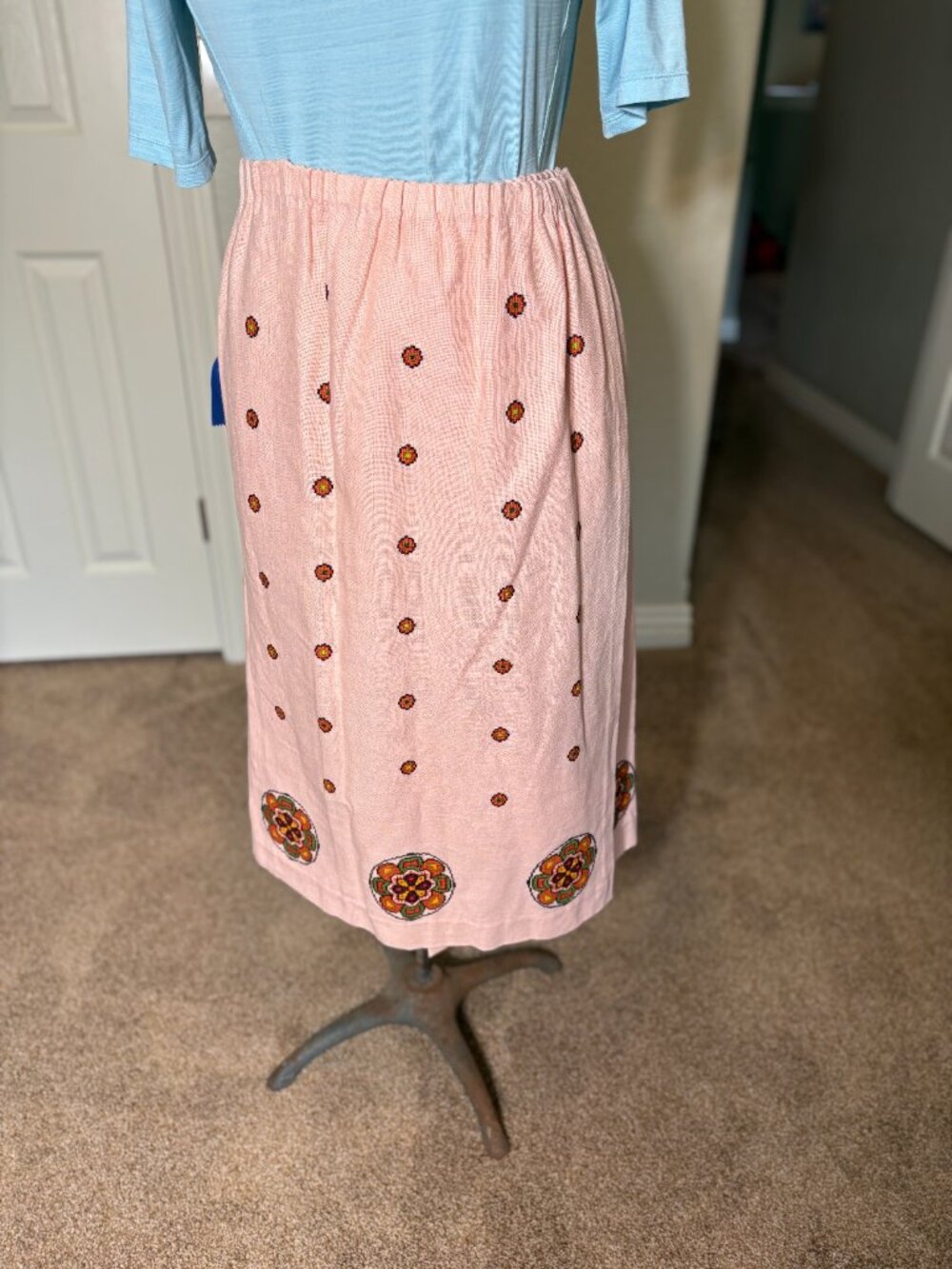 Vintage Linen Handmade Cross Stitch Wrap Skirt Winner of the 1994 NM State Fair